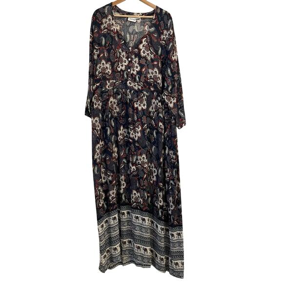 Vermont Country Store Maxi Dress 3X Button Lightweight Paisley Boho Elephant - Picture 1 of 12